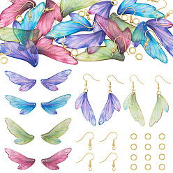 Color mezclado Kits para hacer aretes DIY, Incluye colgantes de resina epoxi transparente con alas., anillos de salto abiertos anillos de salto de latón, Ganchos del pendientes de latón, color mezclado, 41.5x19x2 mm, agujero: 1.2 mm