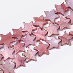 Светло-Коралловый Пресноводных оболочки бисер нитей, с покрытием AB цвета, окрашенные, звезда, свет коралловый, 12x12.5x3 мм, отверстие : 1 мм, около 35 шт / нитка, 15.55 дюйм (39.5 см)