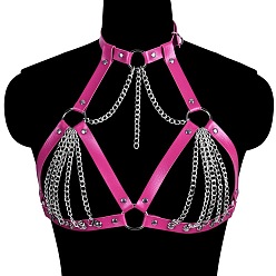 Фуксиновый Искусственная кожа и сплав панцирная цепь сбруя нагрудные цепи для тела, платина, красно-фиолетовые, 320~410 мм