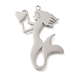 Нержавеющая Сталь Цвет Антикоррозийные 304 подвески из нержавеющей стали, очарование русалки, цвет нержавеющей стали, 37x30x1.5 мм, отверстие : 1.5 мм