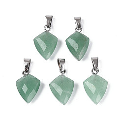 Зеленый Авантюрин Естественный зеленый авантюрин подвески, гранёные подвески в виде стрел, с защелкой из нержавеющей стали на поручнях, цвет нержавеющей стали, 17~19x10.5~11.5x5~6 мм, отверстие : 5.5x3 мм