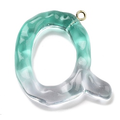 Letter Q Смола подвеска, с обнаружением железного кольца, Письмо ~ Z, Буква Q, 36x35x7 мм, отверстие : 2 мм