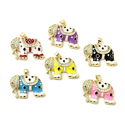 (52) Непрозрачная лаванда Латунные микро проложить кубического циркония подвески, слон, с эмалью, без свинца и без кадмия, долговечный, стойки покрытие, реальный 18 k позолоченный, разноцветные, 21x28x6 мм, отверстие : 3.5x4 мм