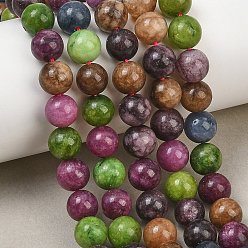 Mixed Color Natural Dyed White Jade Beads Strands, Smooth Round, Mixed Color, 8mm, Hole: 1mm, about 46pcs/strand, 14.96''(38cm)