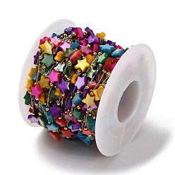 Разноцветный Ионное покрытие (IP) настоящее 18k позолоченное 316 цепочки из нержавеющей стали для скрепок, со звездочкой из натуральной белой ракушки из бисера, с катушкой, пайки, красочный, 6x6x2.8 мм