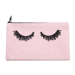 Pink Rectangle Canvas Pen Case, Pen Holder Storage Bag, with Eyelash Pattern & Zipper, Pink, 190x115x3mm