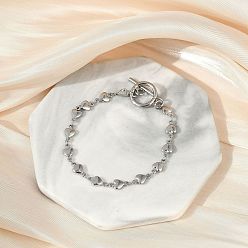 Нержавеющая Сталь Цвет Устойчивые к потускнению 304 браслеты из звеньевой цепи из нержавеющей стали, с Переключить застежками, сердце, цвет нержавеющей стали, 8 дюйм (20.4 см), 5 мм