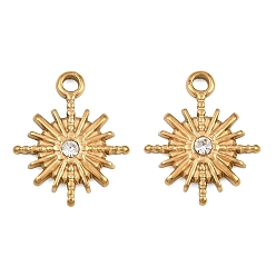 Echt 18 k vergoldet 304 Edelstahl Strass Anhänger, Sonnenzauber, echt 18 k vergoldet, 16.5x13.5x2.5 mm, Bohrung: 1.6 mm