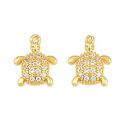 Real 18K Gold Plated Brass Micro Pave Clear Cubic Zirconia Charms, Turtle Charms, Rack Plating, Long-Lasting Plated, Cadmium Free & Lead Free, Real 18K Gold Plated, 12x9x1.8mm, Hole: 1mm