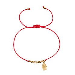 Hamsa Hand Регулируемые 304 из нержавеющей стали браслеты шарма, плетеные нейлоновые браслеты для женщин, золотые, хамса рука, 11.02 дюйм (28 см)