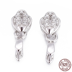 Platinum Rhodium Plated 925 Sterling Silver Pendant Bails, with Cubic Zirconia, with 925 Stamp, Ice Pick Pinch Bails, Clear, Platinum, 11.5mm, Hole: 4x1.5mm, Pin: 0.7mm, Inseam Length: 3mm