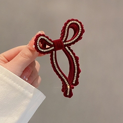 Темно-Красный Заколки для волос из сплава со стразами, бантом, темно-красный, 80x55 мм