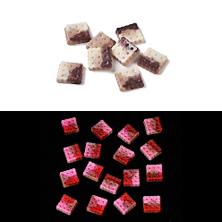 Квадрат Светящаяся смола декодирует кабошоны, светится в темноте, печенье, квадратный, 9x8.5x2 мм