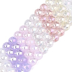 Светло-желтый Нити из гальванически покрытых искусственным нефритом и непрозрачных и прозрачных стеклянных бусин, бусины разных стилей, круглые, с покрытием AB цвета, граненые, светло-желтый, 7.5~8x7 мм, отверстие : 1~1.5 мм, около 48~50 шт / нитка, 13.19~14.17 (33.5~36 см)