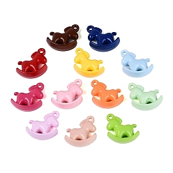 Mixed Color Baking Paint Acrylic Pendants, Hobbyhorse Charms, Mixed Color, 28x29.5x12mm, Hole: 3mm