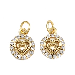 Настоящее золото 16K Латунные микро проложить кубического циркония подвески, сердце прелести, с целью перехода в кольце, реальный 16 k позолоченный, 12x9.5x2 мм, отверстие : 3.5 мм