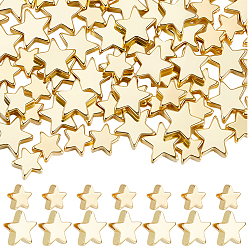 Настоящее золото 18K 100шт 2 стили стойка покрытие латунные бусины, долговечный, без кадмия и без свинца, звезда, реальный 18 k позолоченный, 6~8x6~8x2.5 мм, отверстие : 1 мм, 50 шт / стиль