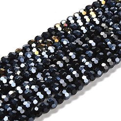 Noir Supports de perles de verre opaques, couleur ab , à facettes (32 facettes), ronde, noir, 4.5x4mm, Trou: 1mm, Environ 94~95 pcs/chapelet, 13.90~14.02 pouce (35.3~35.6 cm)
