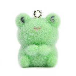 Бледно-Зеленый Подвески из непрозрачной смолы, лягушка, с платиновой петлей, бледно-зеленый, 25x20.5x18.5 мм, отверстие : 2 мм