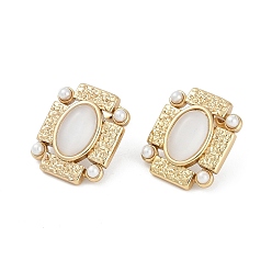 Белый Дым Ионное покрытие (ip) 304 прямоугольные серьги-гвоздики из нержавеющей стали, со стеклом и пластиком под перламутр, реальный 18 k позолоченный, серый, 21.5x18 мм