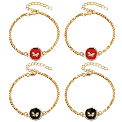 (52) Непрозрачная лаванда 4шт. 2 цвета сплава эмалевые подвески браслеты, браслеты-цепочки из железных коробок для женщин, плоские круглые с бабочкой, разноцветные, 7-1/2 дюйм (19 см), 2 шт / цвет