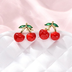 Вишня Серьги-гвоздики из латуни, без кадмия и без свинца, стойки покрытие, долговечный, золотые, вишня, 13x15 мм