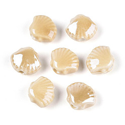 пшеница Фарфоровые бусины ручной работы, формы раковины, яркие глазированный фарфор, цвет пшеницы, 9.5~10x11.5~12x6~6.5 мм, отверстие : 1.6~2 мм