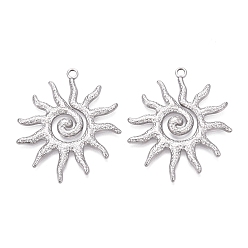Stainless Steel Color 304 Stainless Steel Pendants, Spiral Sun Charms, Stainless Steel Color, 40x33x2mm, Hole: 2.2mm