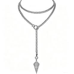 Stainless Steel Color Adjustable 316L Surgical Stainless Steel Arrowhead Pendant Twisted Chain Lariat Necklaces for Women, Tarnish Free, Stainless Steel Color, 24.80 inch(63cm)