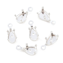 Посеребрённый Латунь пришить настройки зубца, настройки когтей для остроконечных страз, слезинки, без кадмия и без свинца, 925 серебро покрытием, 8x3.5x4.5 мм, отверстие : 0.9 мм