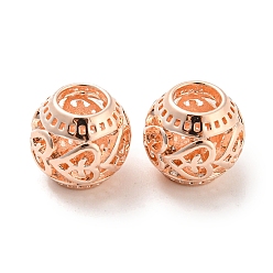 Rose Gold Alloy European Beads, Large Hole Beads, Hollow, Round with Heart, Rose Gold, 10.5x9.5mm, Hole: 4.7mm