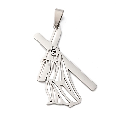 Нержавеющая Сталь Цвет 201 подвески из нержавеющей стали, Иисус крест амулет, анти-тускнение, цвет нержавеющей стали, 48x32x1 мм, отверстие : 9x4.5 мм