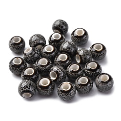 Черный Фарфоровые бусины ручной работы, круглые, чёрные, 6~7x5~6 мм, отверстие : 2 мм