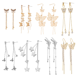 (52) Непрозрачная лаванда 8 пары 8 стильные серьги-бабочки с кристаллами, стразами и прозрачным кубическим цирконием, серьги с кисточками из сплава для женщин, разноцветные, 49~125 мм, штифты : 0.6~0.7 мм, 1 пара / стиль
