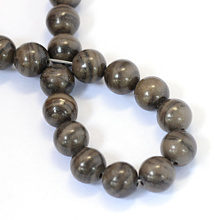 Wood Lace Stone Natural Black Wood Lace Stone Round Bead Strands, 10~10.5mm, Hole: 1.2mm, about 36pcs/strand, 15.5 inch