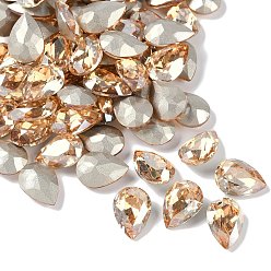 Персиковый Слойка Конусные стеклянные стразы, с покрытием на задной стороне, граненые, слеза, розовые, 14x10x5 мм