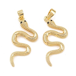 Настоящее золото 18K Латунные микропаве из черного кубического циркония, змеиные чары, реальный 18 k позолоченный, 25.5x12.5x2.5 мм, отверстие : 5x2.5 мм