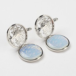 Опал Opalite подвески, С выводами медальона из медных рассеивателей, плоские круглые с деревом, 31x26x8 мм, отверстие : 4 мм