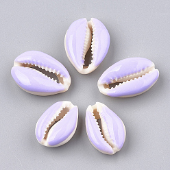 Lilac Cowrie Shell Beads, with Enamel, No Hole/Undrilled, Lilac, 20~26x13~18x5~7mm