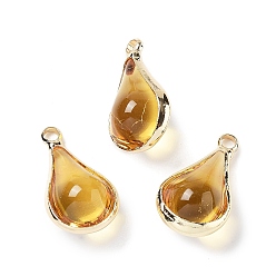 (932FM) Темно-синий аква-матовый с подкладкой Латунь стекло кулоны, золотые, слеза, темно-золотистые, 18x10x8 мм, отверстие : 1.8 мм