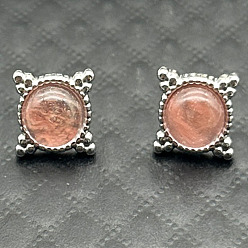 Серебро Серьги-гвоздики из сплава с натуральным тигровым глазом и цветком, серебряные