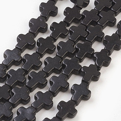 Черный Синтетических нитей бирюзовые бусы, окрашенные, крестик, чёрные, 10x8x3 мм, отверстие : 1 мм, около 38 шт / нитка, 15 дюйм