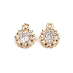 Прозрачный Латунные микро проложить кубического циркония подвески, плоские круглые прелести, реальный 18 k позолоченный, прозрачные, 9.5x7.5x3 мм, отверстие : 1.2 мм