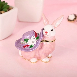 Plum Rabbit Alloy Enamel Box, with Rhinestone and Magnetic Clasp, Rabbit, for Ring, Necklaces, Pendant, Home Decoration, Plum, 4.5x7x6.1cm