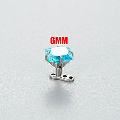 Темно-Голубой Квадратный дермальный якорь из нержавеющей стали с кубическим цирконием, основание/верхняя часть для женщин и мужчин, цвет нержавеющей стали, глубокое синее небо, 6 мм