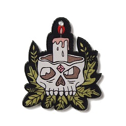 Skull Акриловые подвески с принтом на Хэллоуин, череп, 43x35x2 мм, отверстие : 2 мм