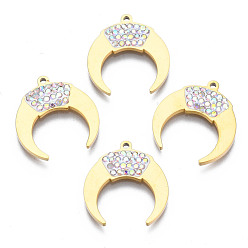 Прозрачный АВ 316 хирургические подвески из нержавеющей стали, с микро проложить кубического циркония, реальный 14 k позолоченный, двойной рог / полумесяц, ясно AB, 17.5x16x2 мм, отверстие : 1 мм