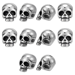 Античное Серебро 10 шт. Хэллоуин 304 бусины из нержавеющей стали, череп головы, античное серебро, 9x6x7 мм, отверстие : 1.5 мм