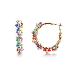 Разноцветный 201 из нержавеющей стали акриловые серьги обруча, богемный стиль, золотые, цветок, красочный, 35 мм