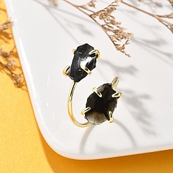 Обсидиан Манжеты из натурального обсидиана, кольца из латуни золотистого тона, стойки покрытие, внутренний диаметр: 20 мм